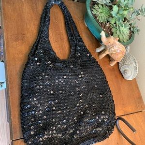 Château ala black sequined vintage fun hand bag purse Antique hobo